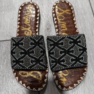 Sam Edelman Black and Gray Beaded Slide Sandals